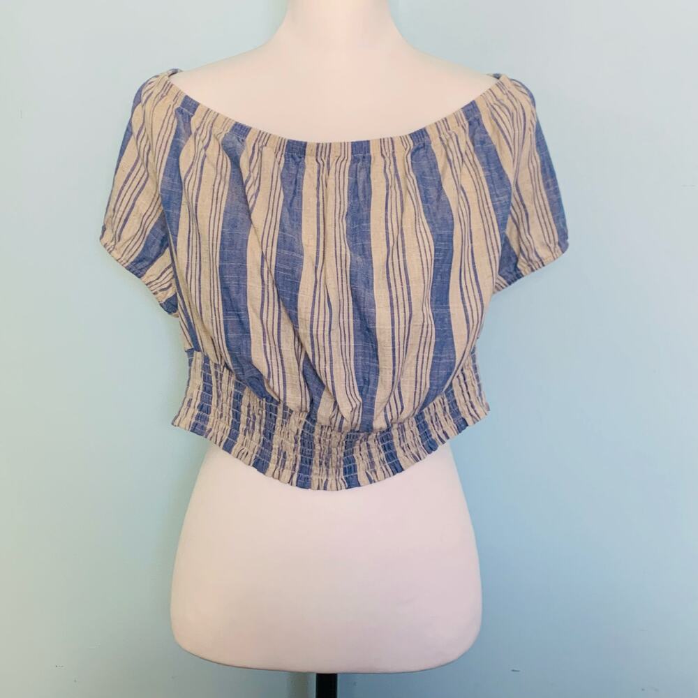 NWT Torrid Linen Blend Smocked Waist Off-Shoulder Crop Top Size 2 (2X, 18-20) - Picture 3 of 9